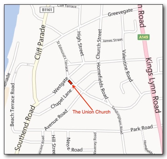 Map showing location of Union Church, Hunstanton