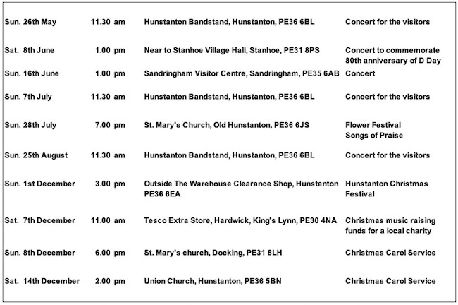 Hunstanton Concert Band's public appearances in 2024