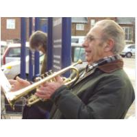 Raising money for the Hunstanton Town Hall basement Youth Project Outside Sainsbury's, Hunstanton &Alf Ball conducting from the 1st Trumpet 18th 
		December, 2010